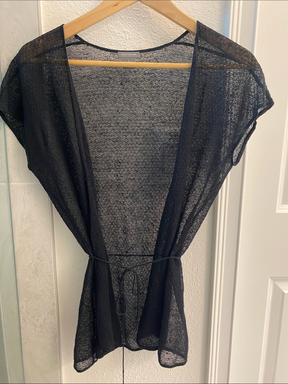 Ann Taylor Navy Blue Sheer Open Front Short Cap Sleeve Cardigan